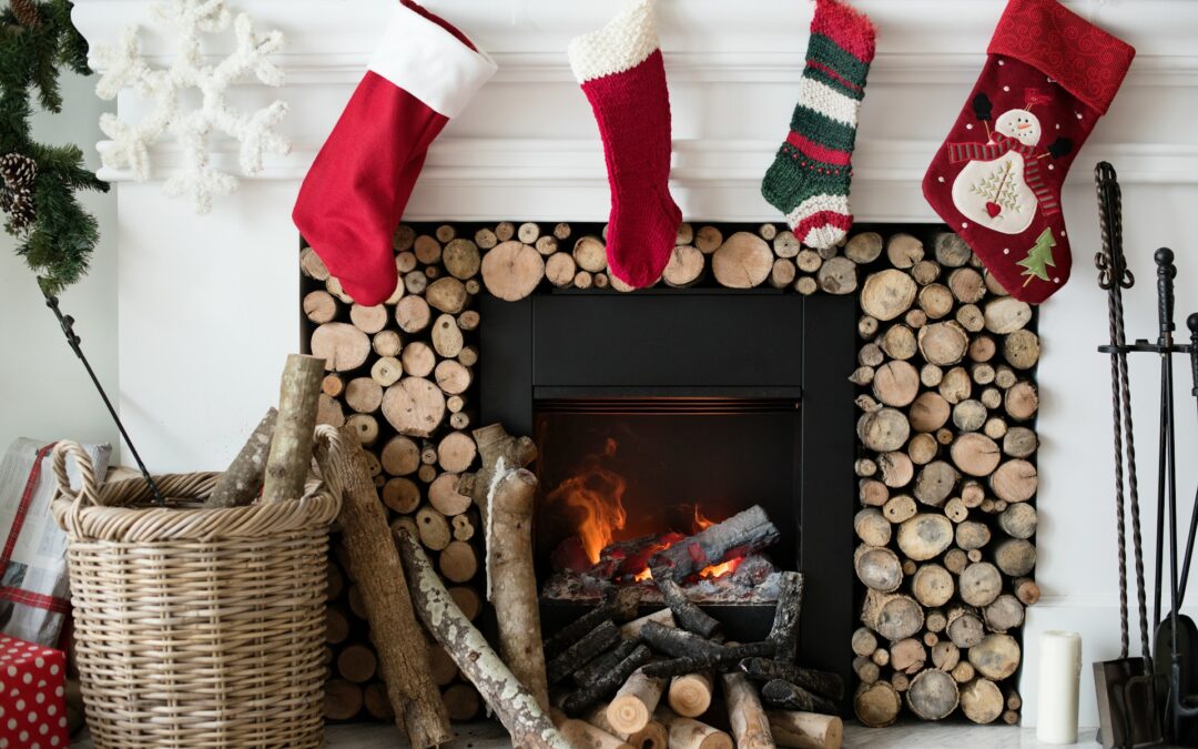 Stocking hung by a fireplace